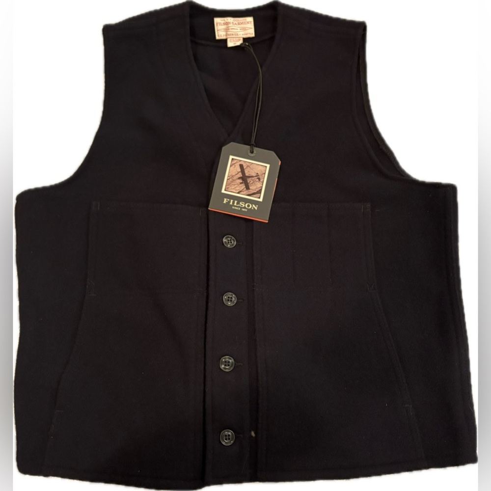 Filson Men's Mackinaw Wool Vest XL Navy Made in USA